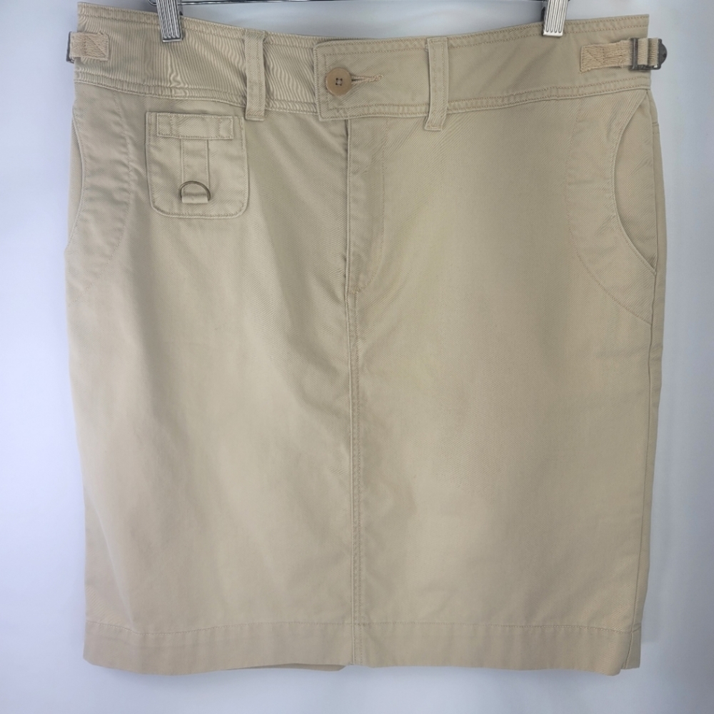 Ralph Lauren Sport Khaki Pencil Skirt With Side Buckle Accent Size 14